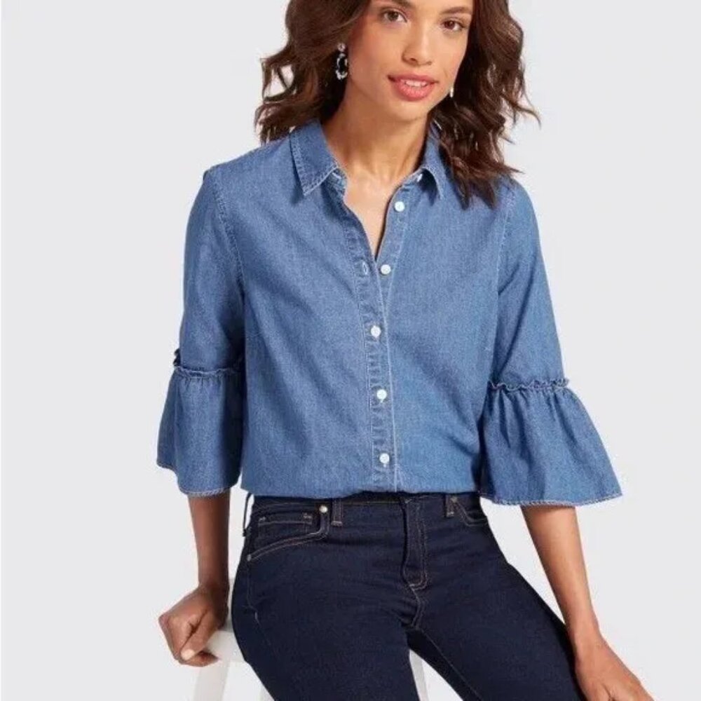 Draper James Chambray Bell Sleeve Button Front Sh… - image 1